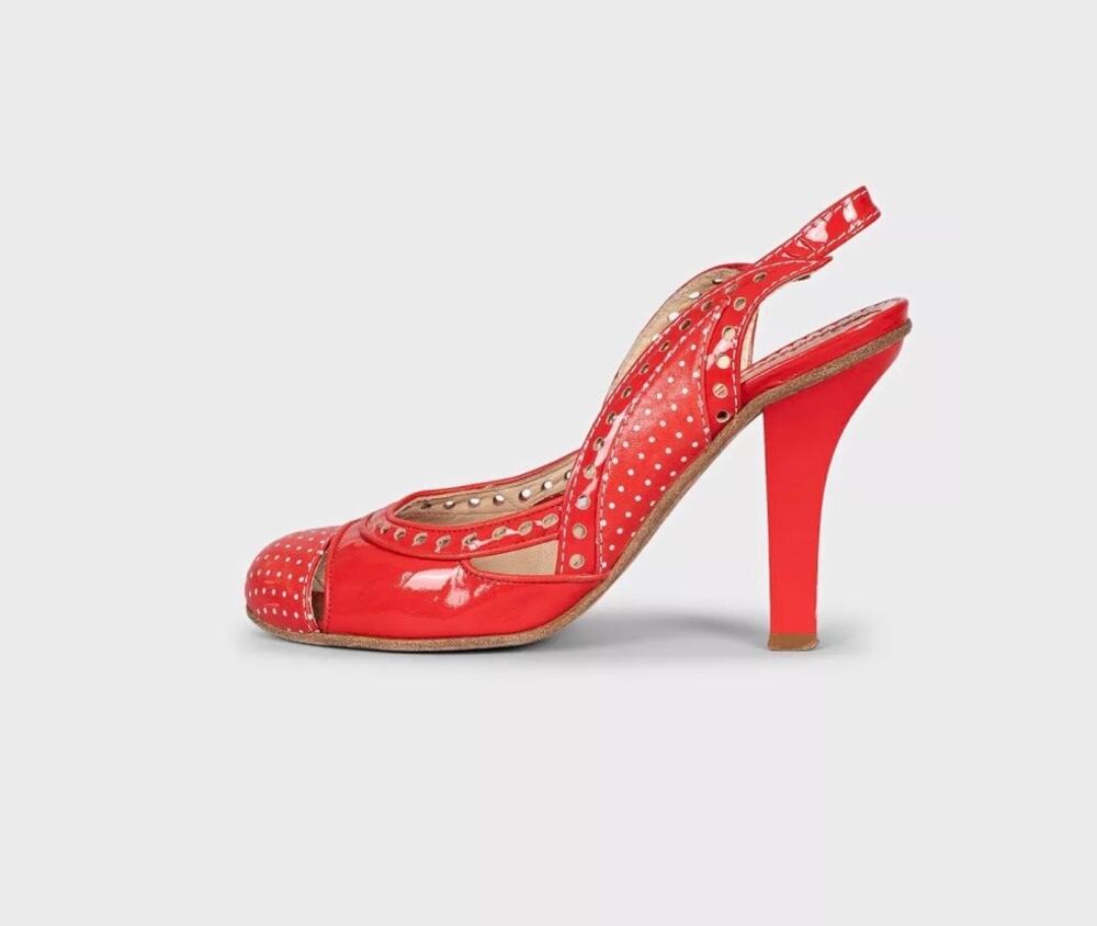 Galliano Red Polka Dot Leather Slingback Pumps EU 37